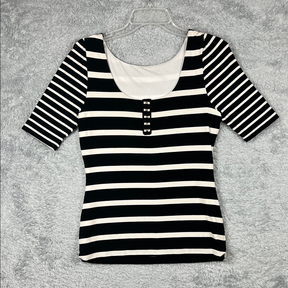 White House Black Market Black and White Striped Blouse